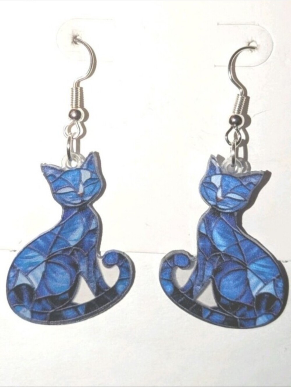 Blue Cat Dangle Earrings - Artistic Cat Jewelry
